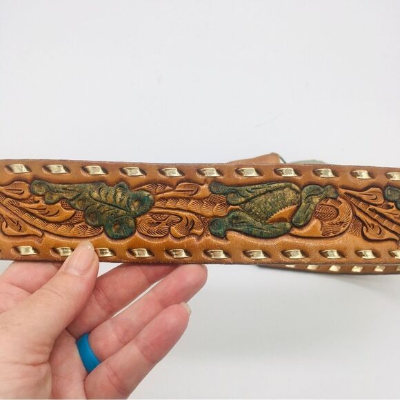 Vintage Motley’s Leather Hand Tooled Belt with US Marines Buckle - Picture 2 of 9